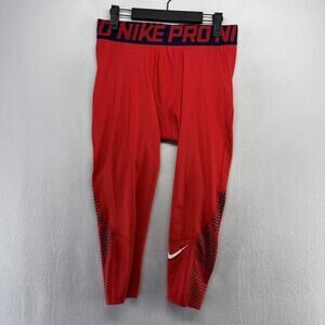 Nike Compression Pants Men's Large Red Pro 3/4 Length Tights Training Workout
